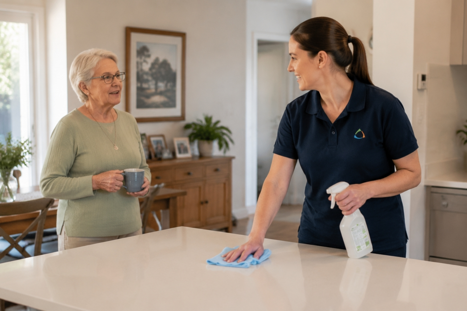 Care worker cleaning