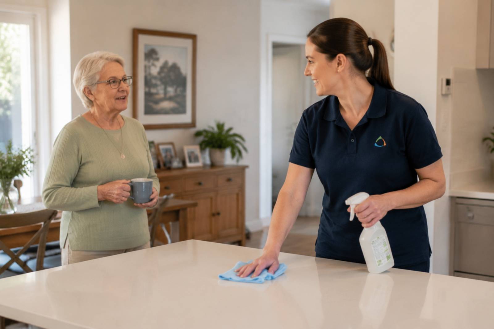 Care worker cleaning