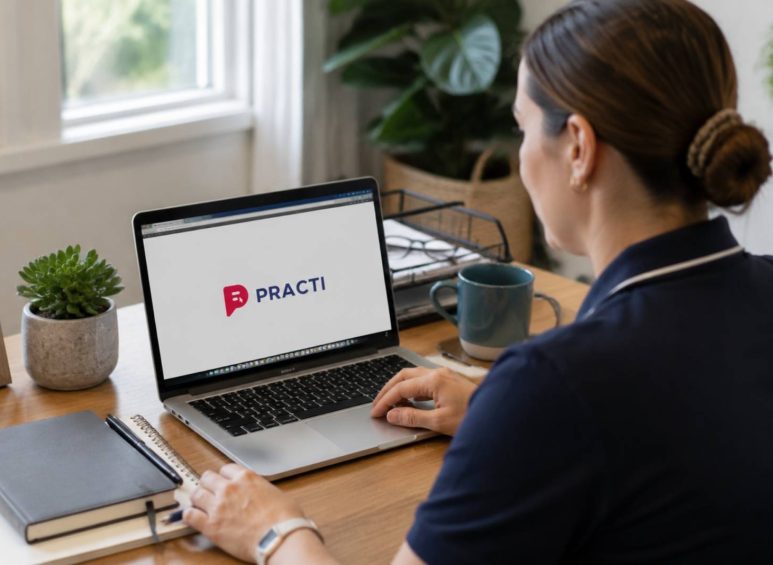 E-learning staff member using Practi.